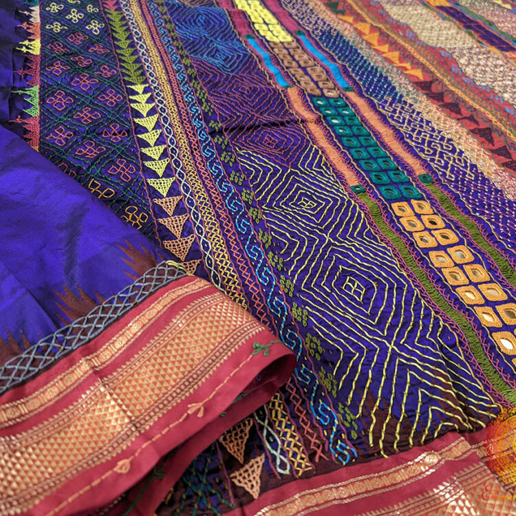 Purple Pure Ilkal Silk Lambani Handwork Saree