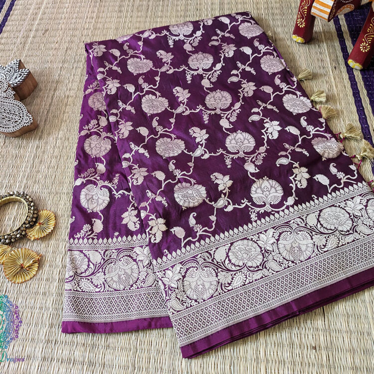 Magenta Purple Pure Banarasi Katan Silk Saree