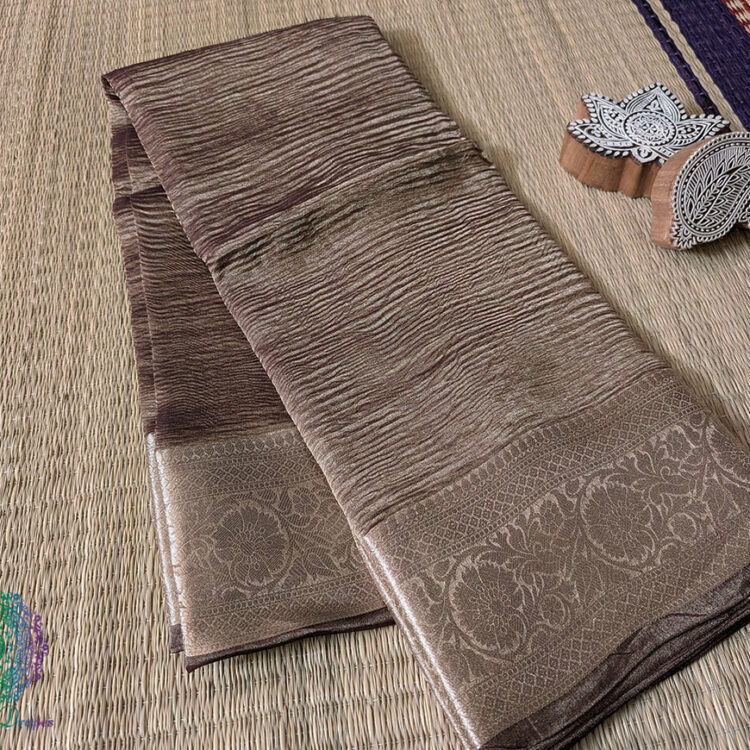 Brown Pure Banarasi Crushed Tissue Silk Saree