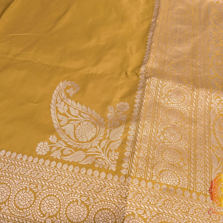 Mustard Banarasi Handloom Katan Silk Konia Saree