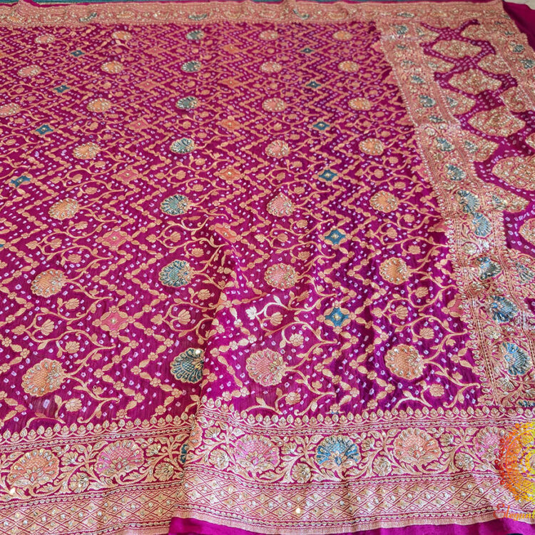 Pink Bandhani Georgette Zardozi Embroidered Dupatta
