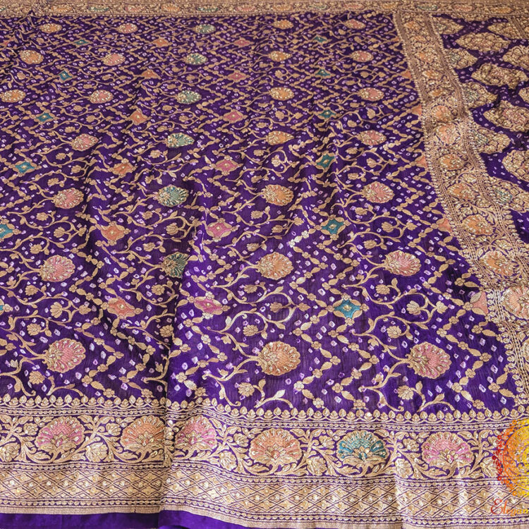 Purple Bandhani Georgette Zardozi Embroidered Dupatta