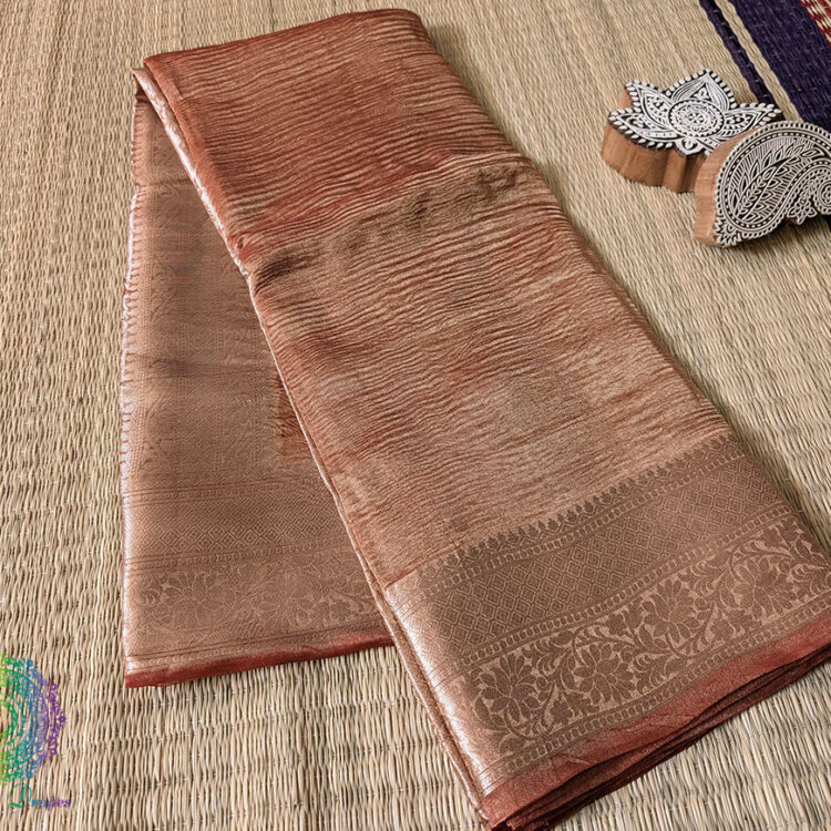 Rust Pure Banarasi Crushed Tissue Silk Saree