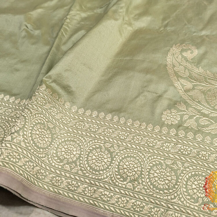 Sage Green Banarasi Handloom Katan Silk Konia Saree