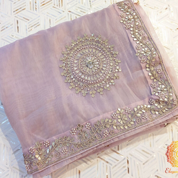 Lilac Pink Soft Tissue Gota Patti Handwork Saree