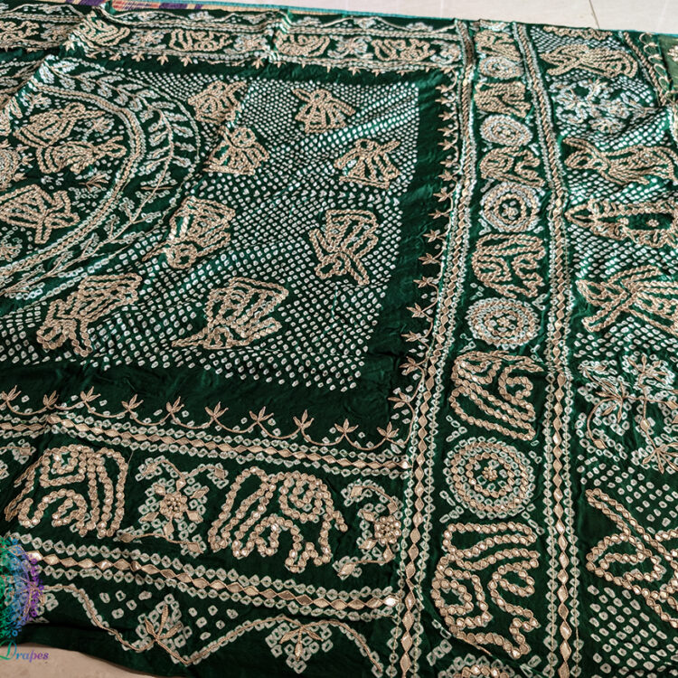 Green Gaji Silk Bandhani Gota Patti Handwork Dupatta