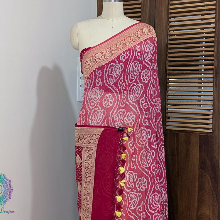 Red Pink Shaded Banarasi Georgette Bandhani Saree