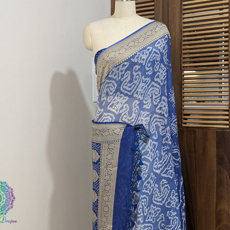 Blue Shaded Banarasi Pure Georgette Bandhani Saree