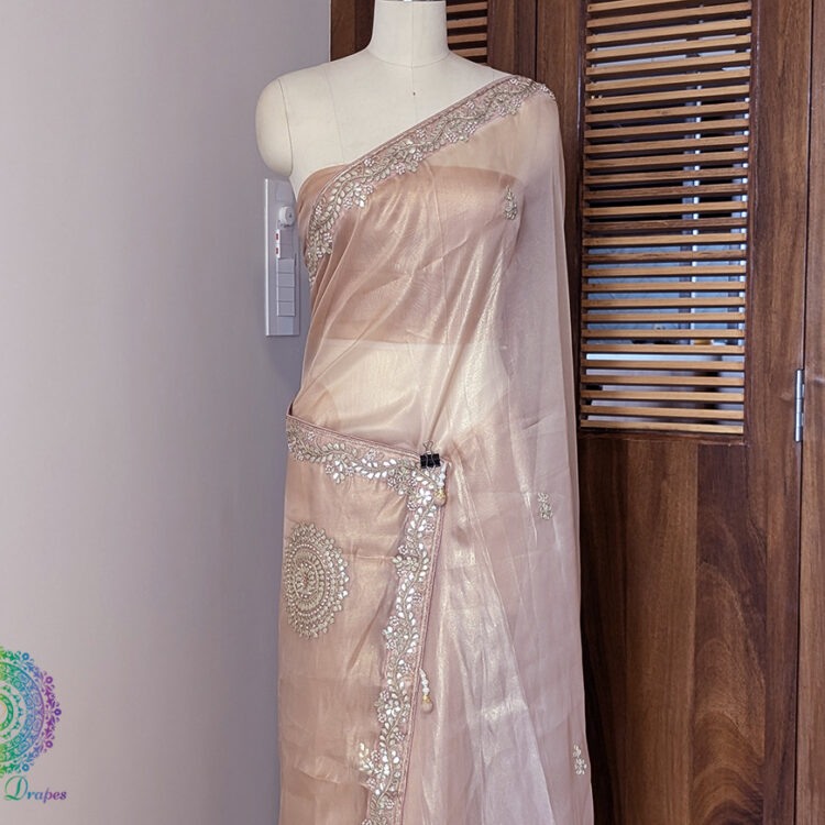 Peach Tissue Organza Gota Patti Handwork Saree