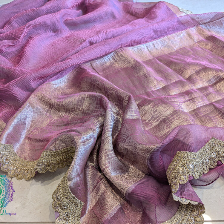 Pink Pure Banarasi Crushed Tissue Silk Saree