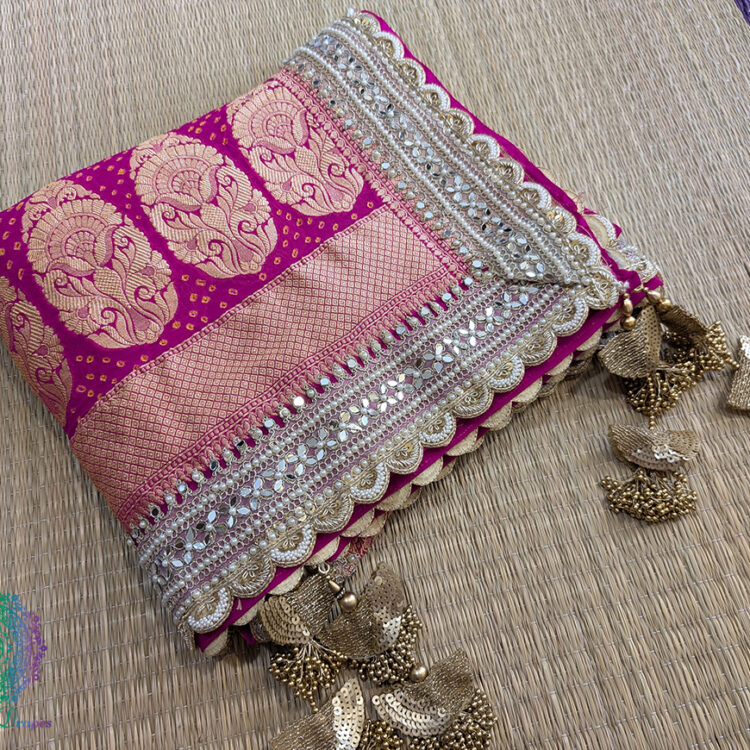 Pink Banarasi Georgette Bandhej Zardozi Border Dupatta