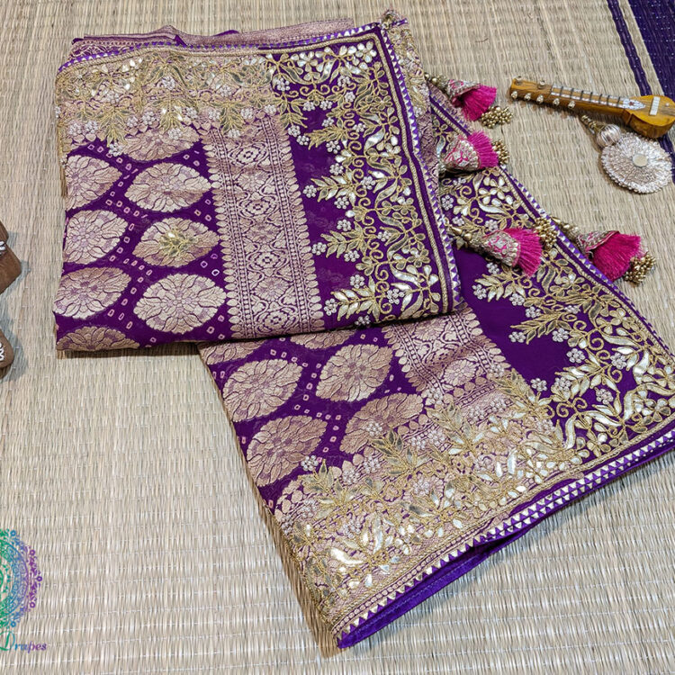 Purple Pink Banarasi Georgette Bandhani Gota Patti Saree