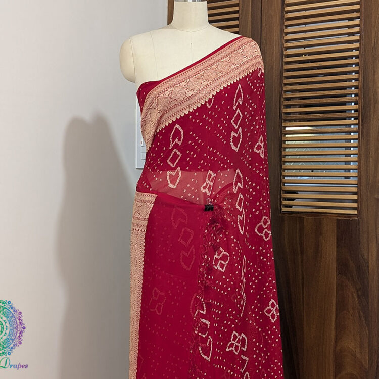 Red Banarasi Pure Georgette Bandhani Saree