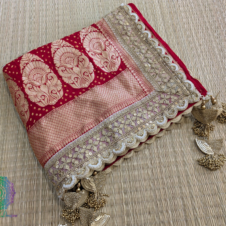 Red Banarasi Bandhani Georgette Border Dupatta