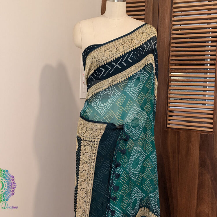 Turquoise Banarasi Pure Georgette Bandhani Saree