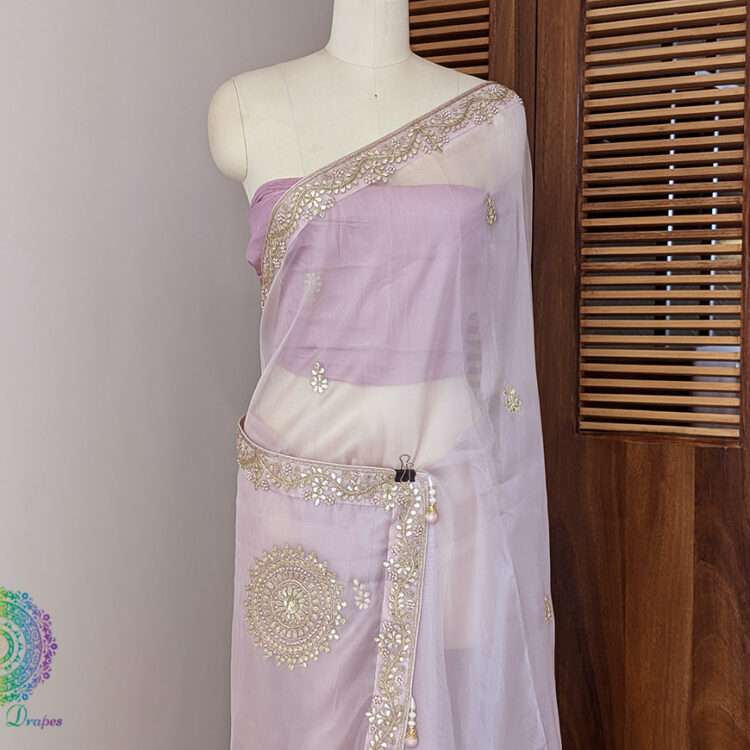 Lilac Pink Tissue Organza Gota Patti Handwork Saree