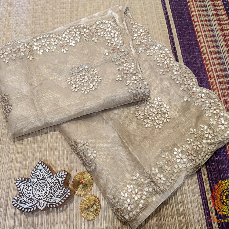 Beige Tissue Silk Gota Patti Handwork Saree