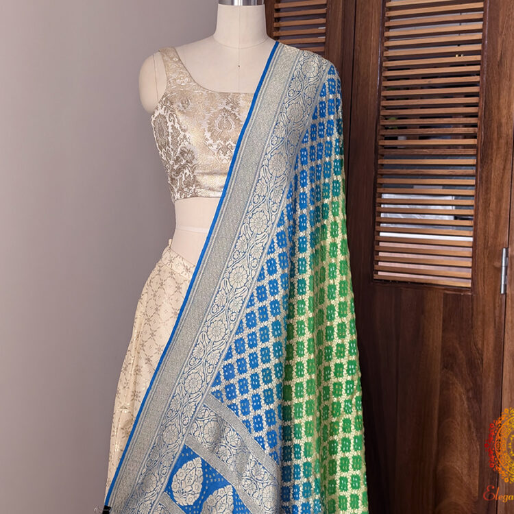 Blue Green Banarasi Bandhani Georgette Dupatta