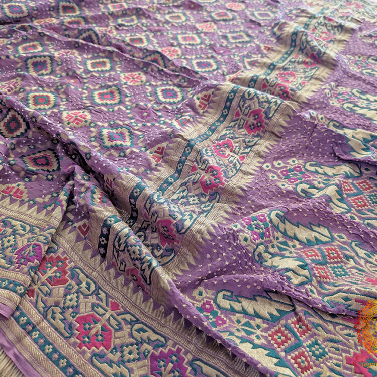 Lilac Banarasi Georgette Patola Bandhani Dupatta