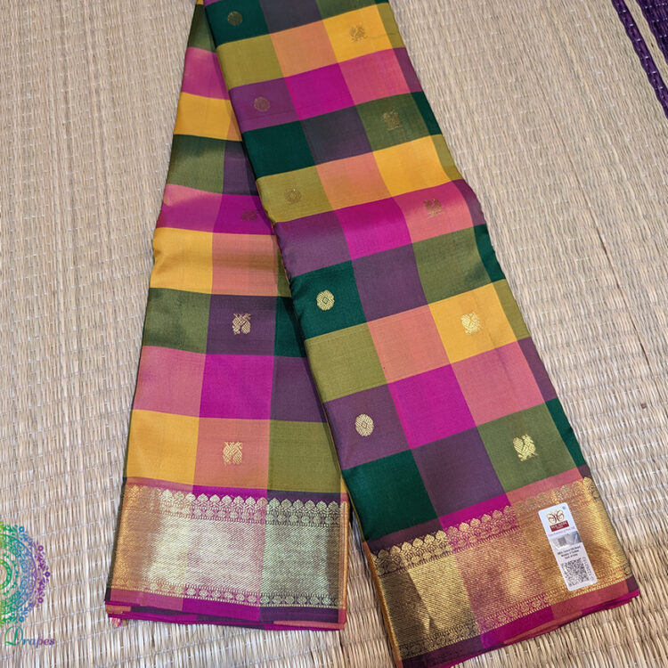 Handwoven Multi Checks Pure Kanjivaram Silk Saree