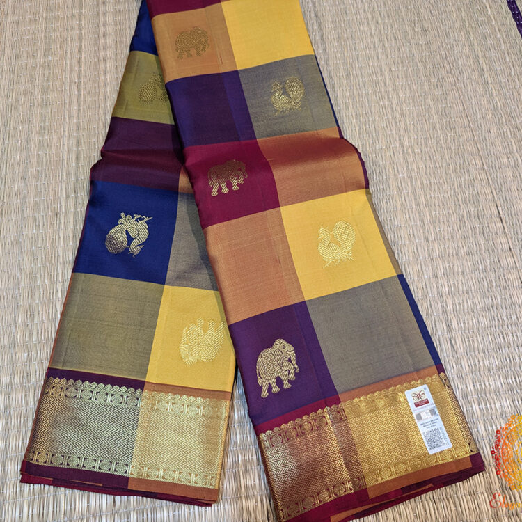 Multi Checks Pure Kanjivaram Handloom Silk Saree