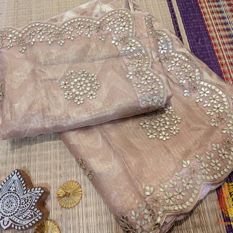 Peach Tissue Silk Gota Patti Handwork Saree