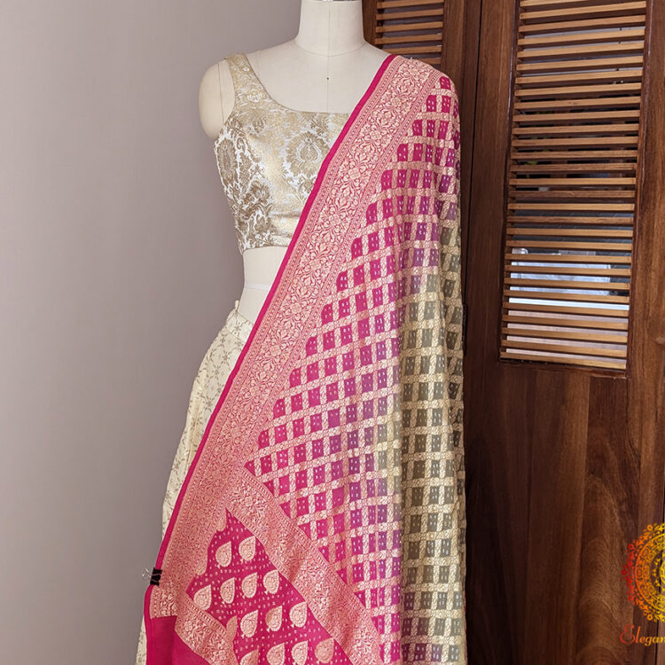 Pink Olive Banarasi Bandhani Georgette Dupatta