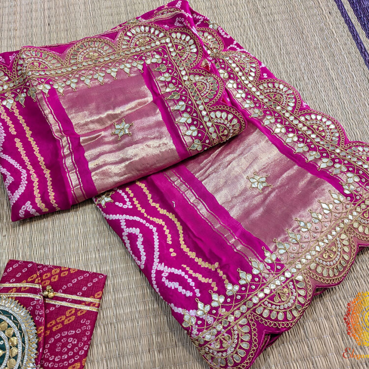 Pink Orange Gaji Silk Gharchola Gota Patti Saree