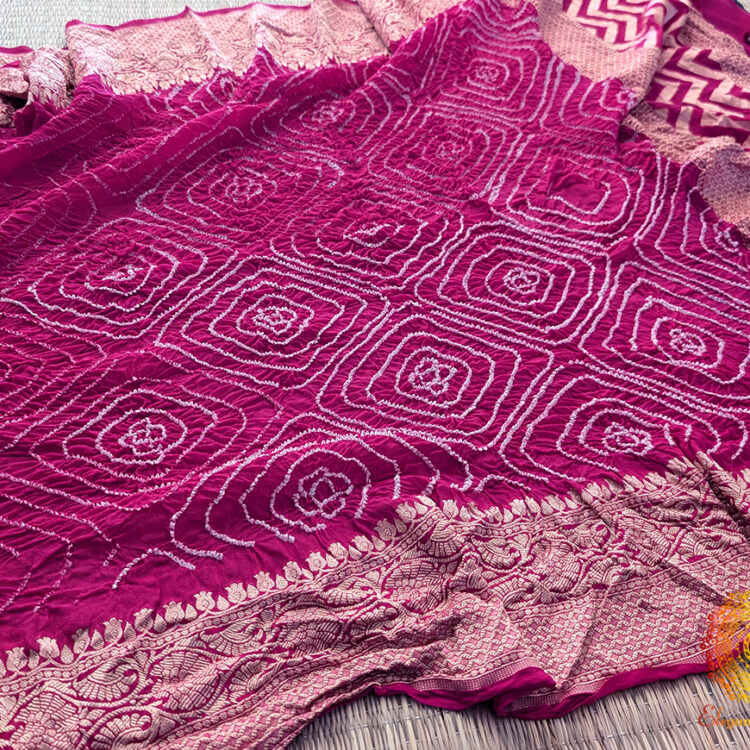 Pink Pure Banarasi Georgette Rai Bandhej Dupatta