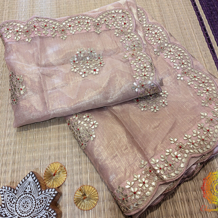 Pink Tissue Silk Gota Patti Handwork Saree