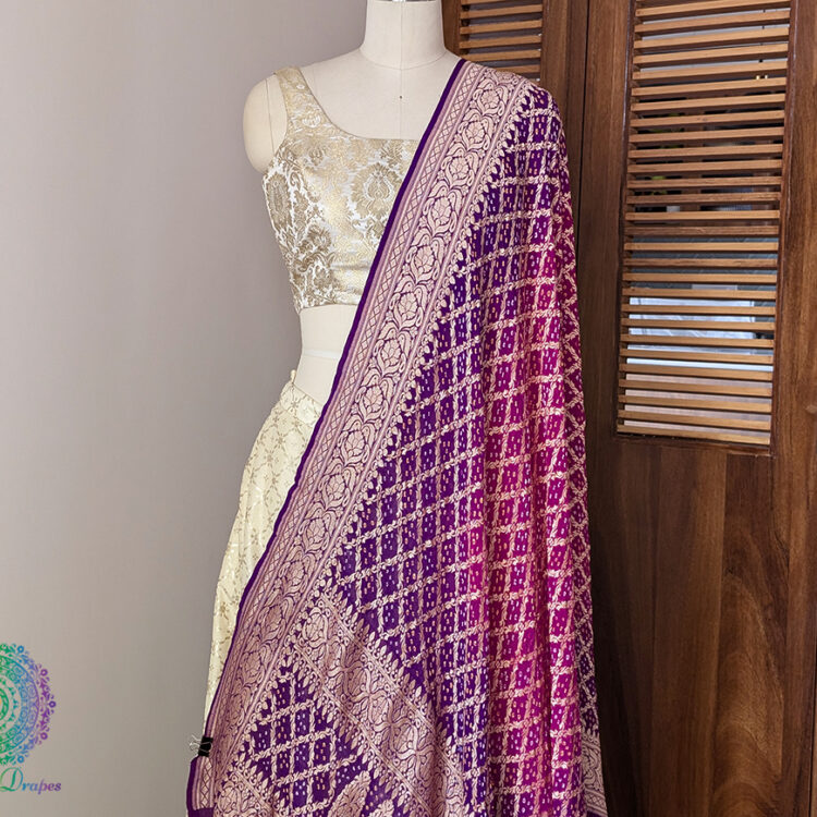 Purple Pink Banarasi Bandhani Georgette Dupatta