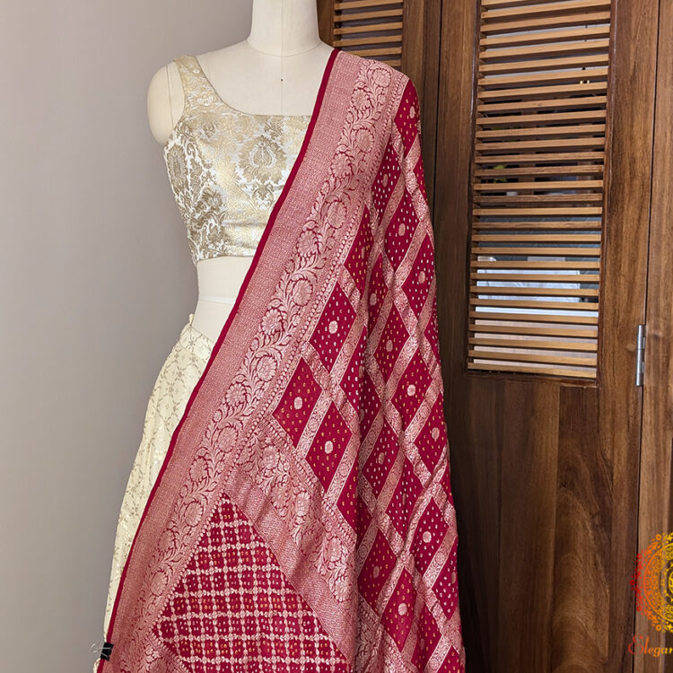 Red Banarasi Bandhani Georgette Dupatta