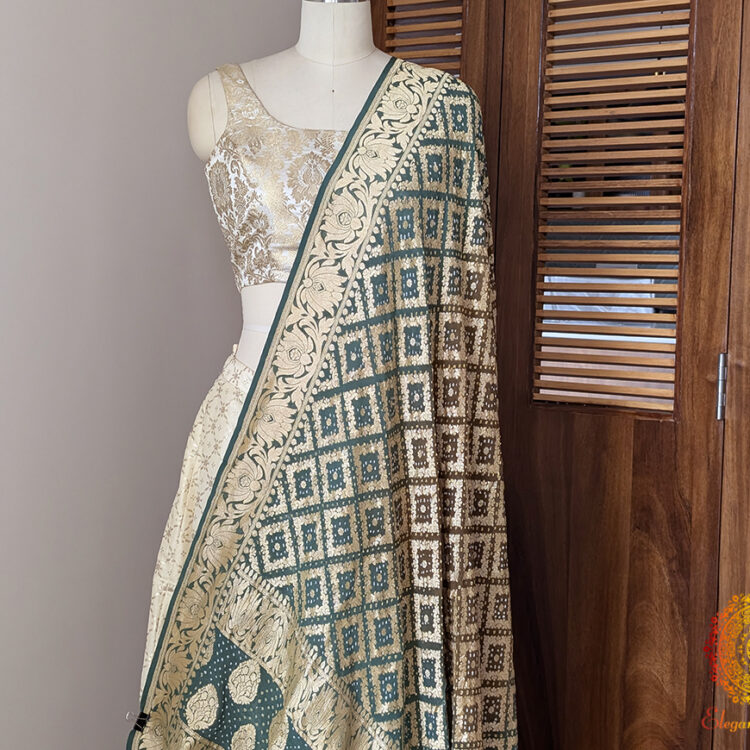 Sage Green Banarasi Bandhani Georgette Dupatta