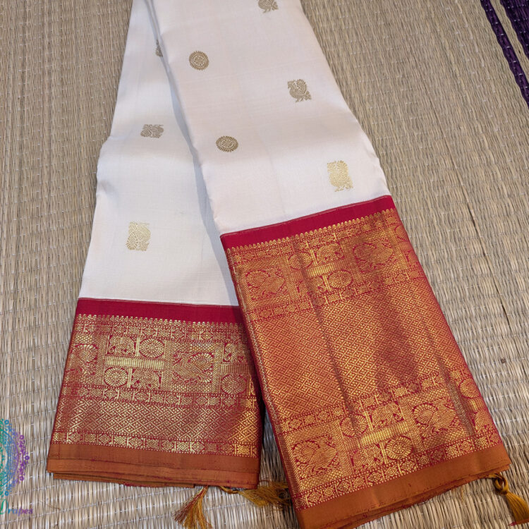 White Red Pure Kanjivaram Silk Saree