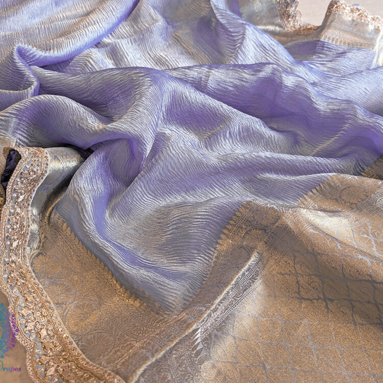 Lavender Pure Banarasi Crushed Tissue Silk Saree