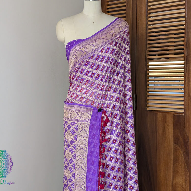 Lavender Banarasi Bandhani Khaddi Georgette Saree