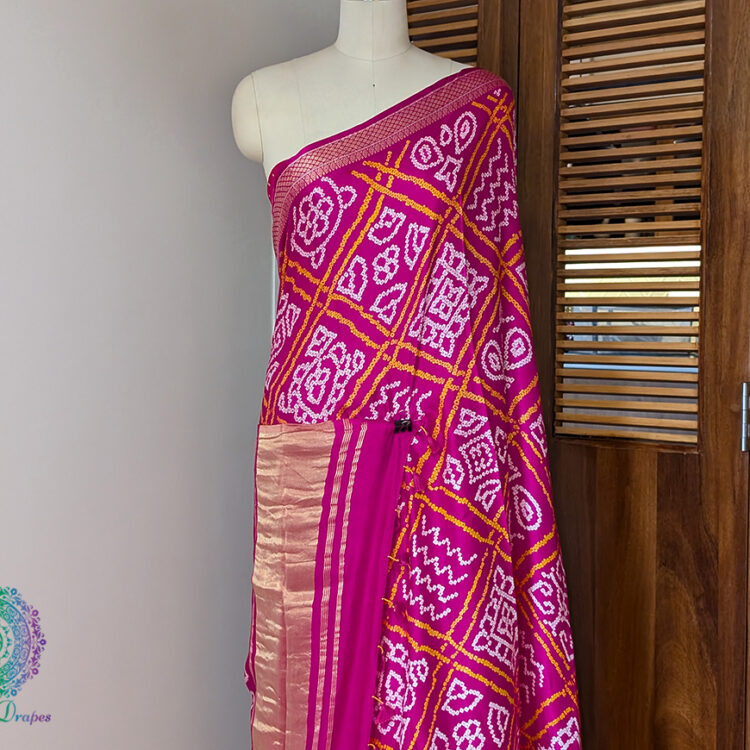 Pink Pure Gajji Silk Bandhani Saree