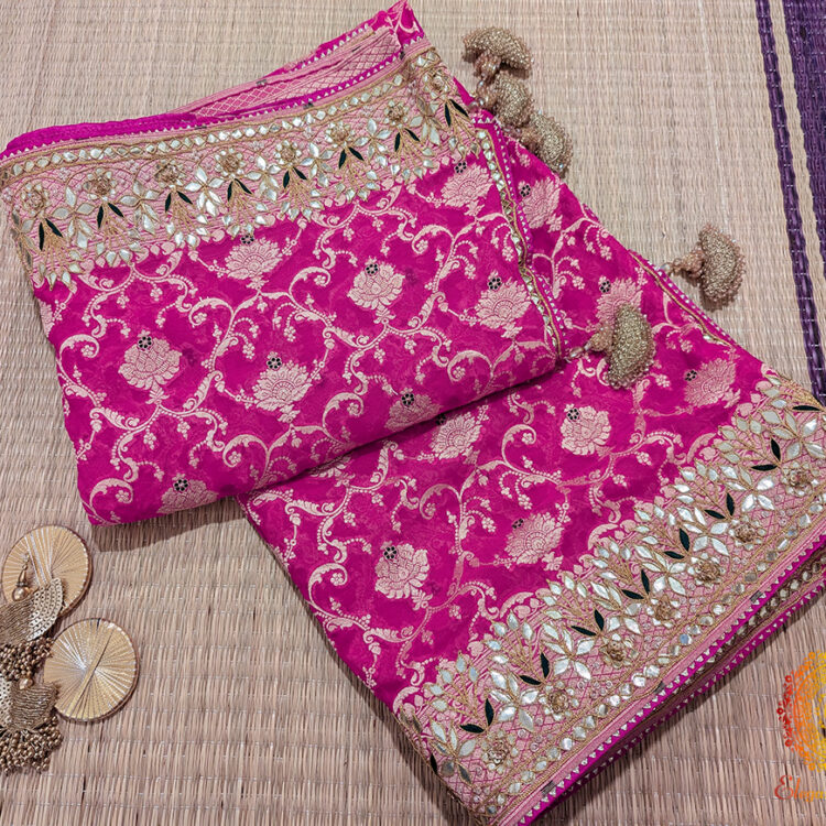 Pink Banarasi Pure Georgette Gota Patti Saree