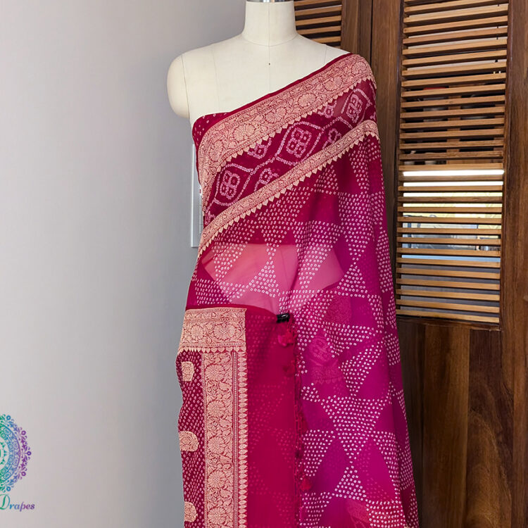 Red Pink Shaded Banarasi Georgette Bandhani Saree