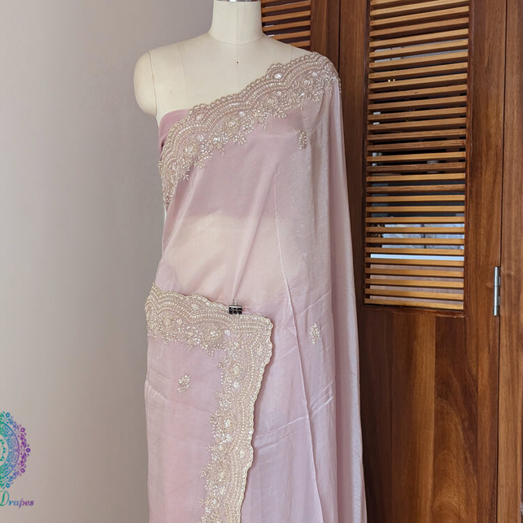 Blush Pink Tissue Organza Zardozi Handwork Saree