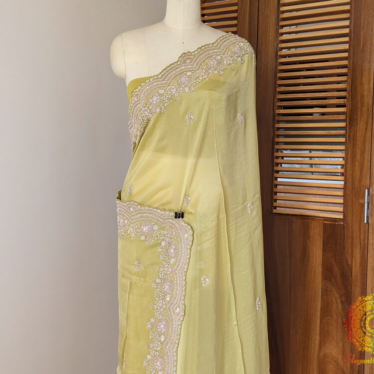 Green Tissue Organza Zardozi Handwork Saree