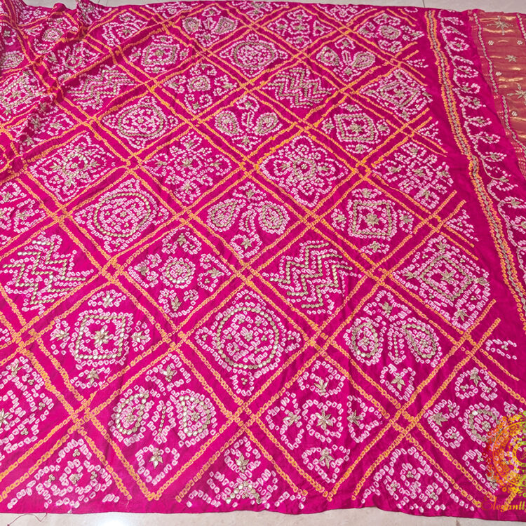 Pink Gaji Silk Bandhani Gota Handwork Dupatta