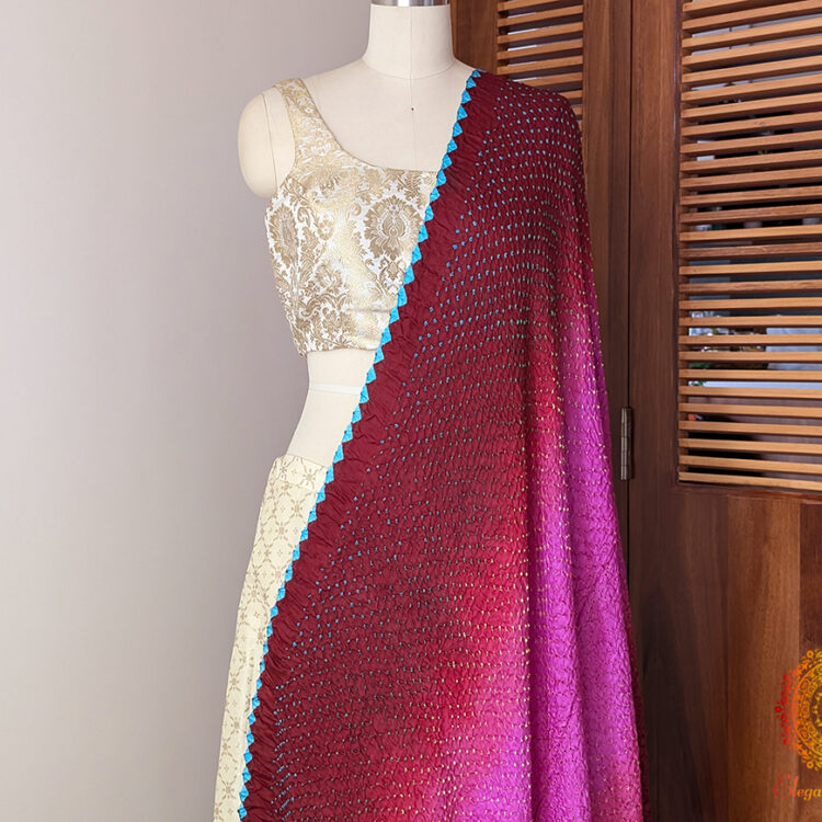 Maroon Pink Gaji Silk Bandhani Dupatta