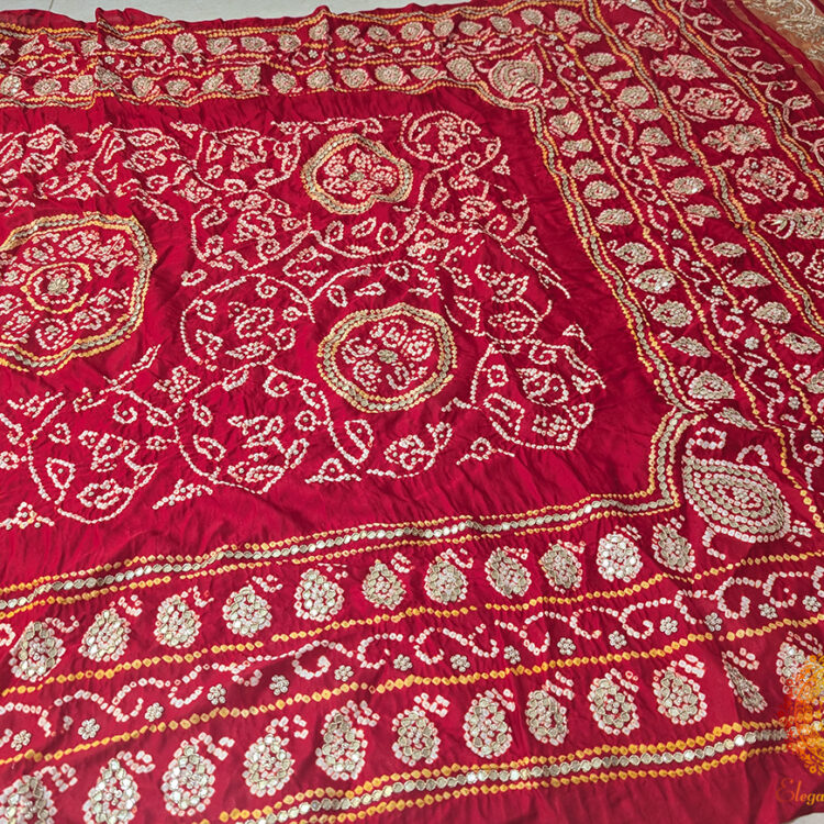 Red Gaji Silk Bandhej Gota Handwork Dupatta