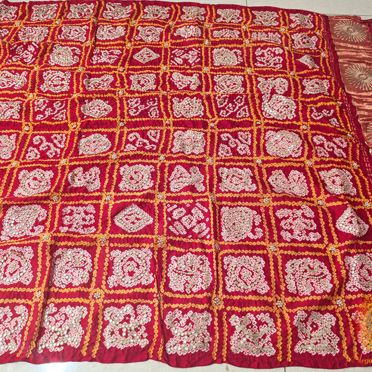 Red Gaji Silk Bandhani Gota Handwork Dupatta