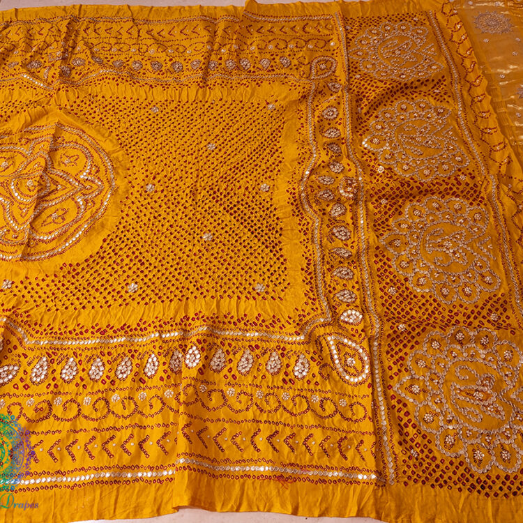 Yellow Gaji Silk Bandhani Gota Handwork Dupatta