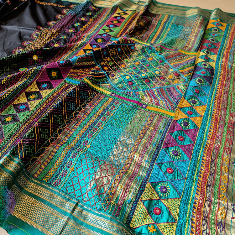 Black Pure Ilkal Silk Lambani Handwork Saree