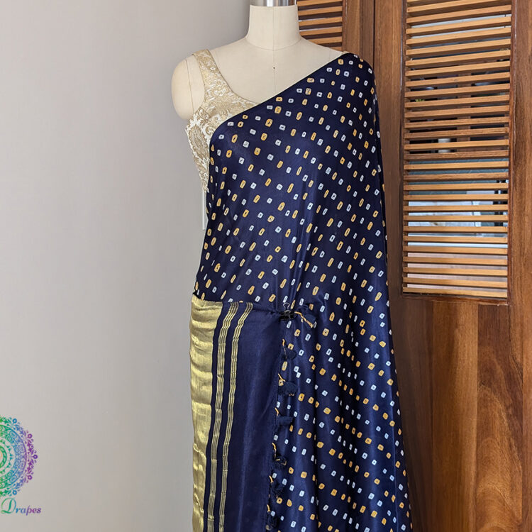 Navy Blue Pure Gajji Silk Bandhani Saree