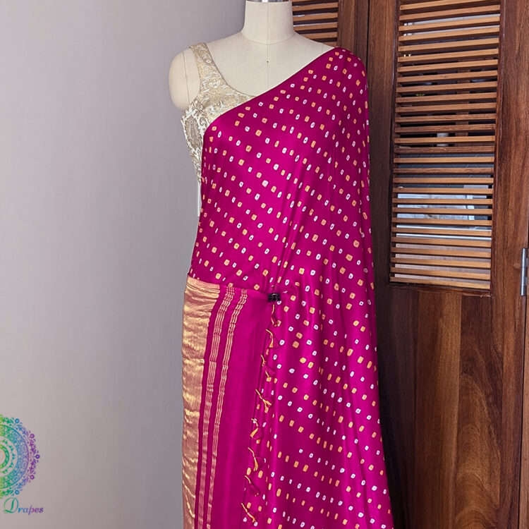 Pink Pure Gajji Silk Bandhani Saree