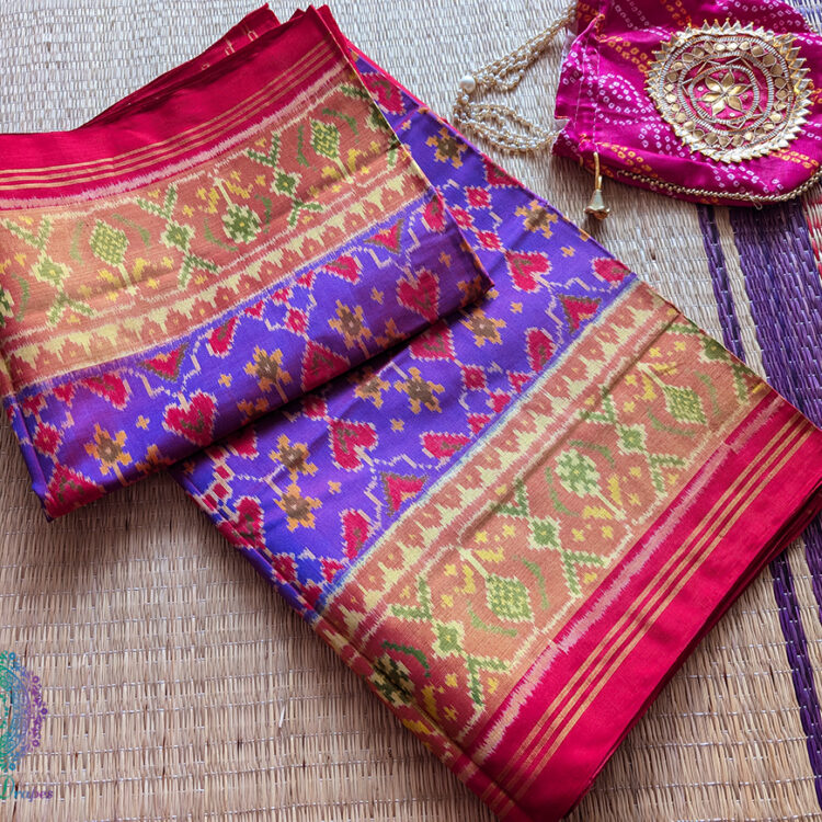 Purple Red Pure Mulberry Silk Rajkot Patola Saree